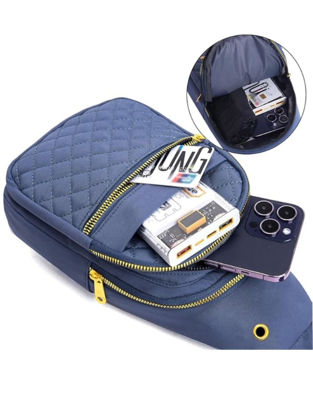 Women's/Men's Small Crossbody Sling Backpack, BLUE - Picture 7 of 10